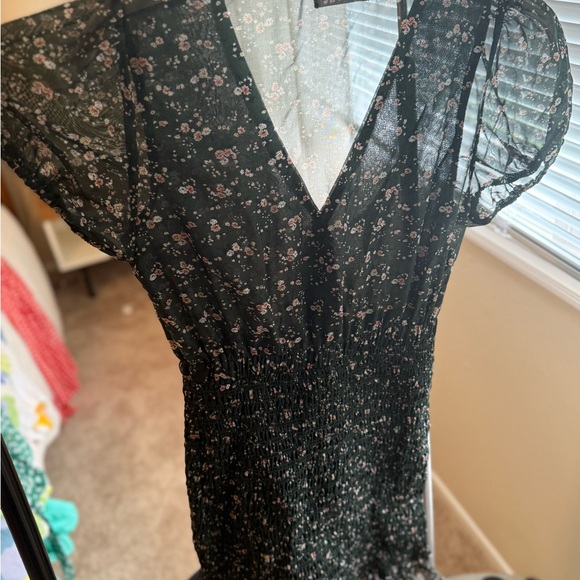 ISALIS Floral V-Neck Smocked Waist Mini Dress - Dark Green - Picture 5 of 5